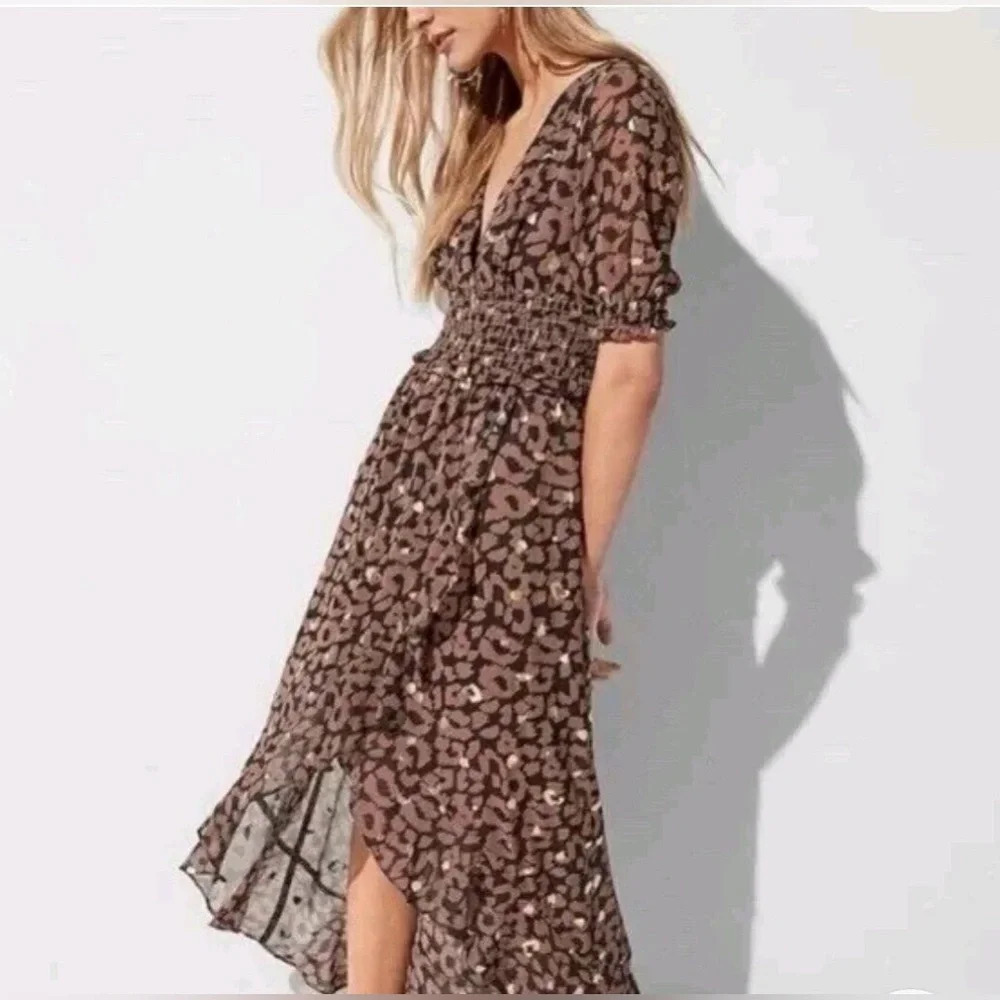 NEW Express Animal Print High Low Chiffon Dress Women’s Size L